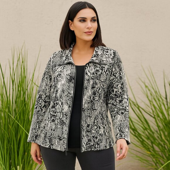 JM Collection Jackets & Blazers - Vintage JM Collection XL Snakeskin Print Zip Jacket Black White Edgy Avant Garde
